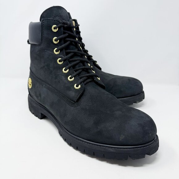Timberland Black Nubuck Leather 6-Inch Boots Men's Size 13W EUC Lace Up/Side Zip - Picture 1 of 11